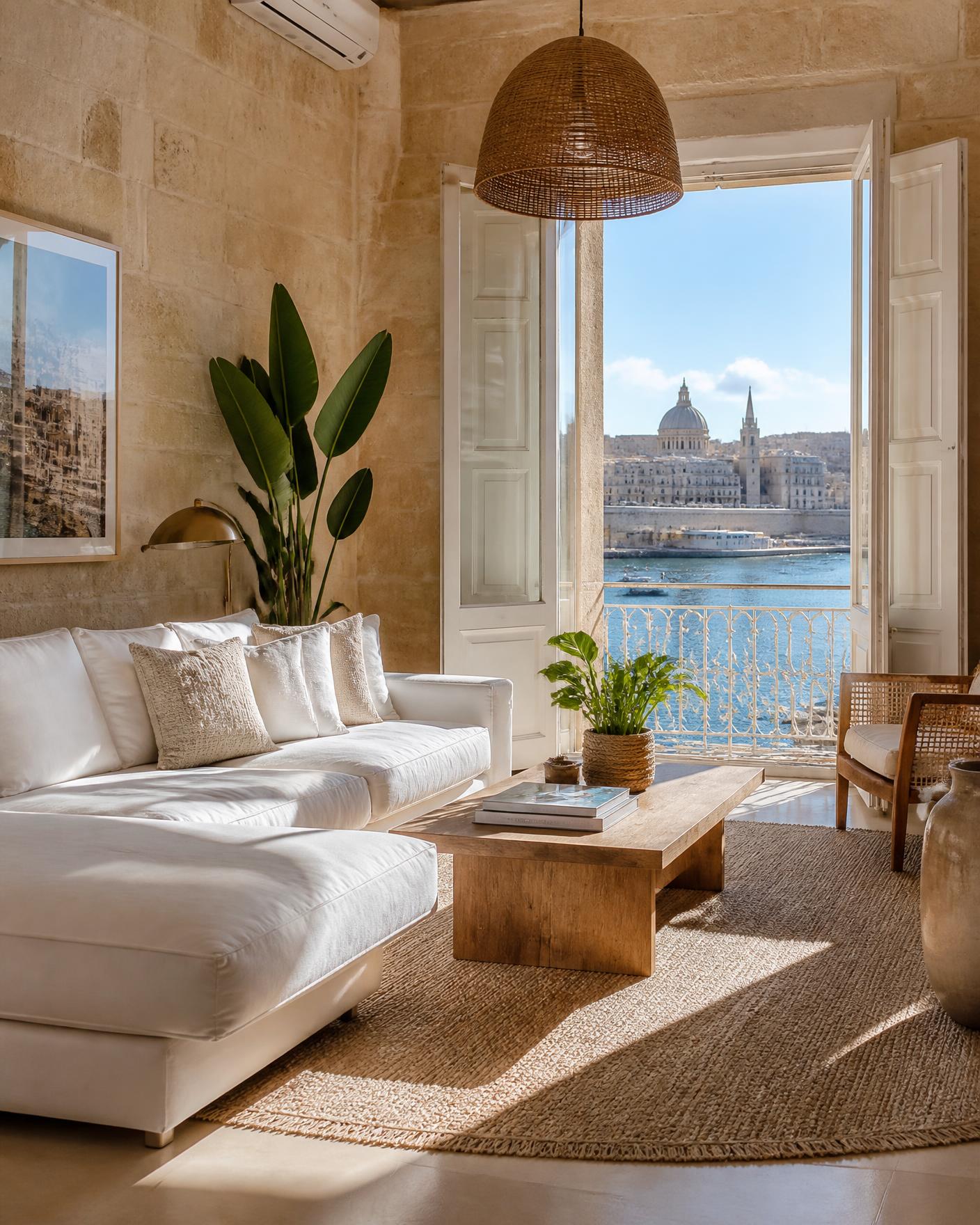 Illustrative interior of a bright Maltese apartment prepared for short-let guests